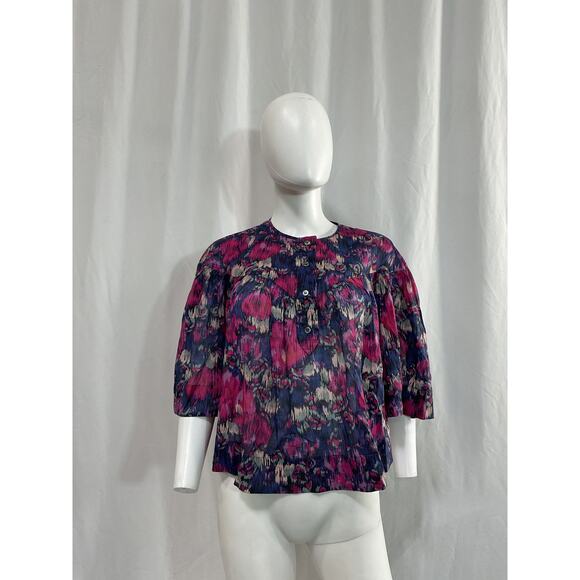 Isabel Marant �toile 'Miranda' Purple Floral Cropped Short Sleeve Top Size 36 - Picture 2 of 5